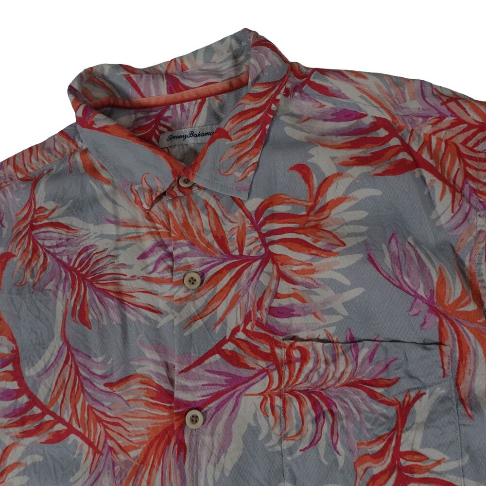 Tommy Bahama Silk Floral Leaf Hawaiian Button Up Camp Shirt Men's XL